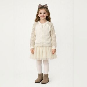 ⭐2 FOR $20 Gymboree Kid Girl L 10-12 Cream Gold Sleeve Knit Sweater Cardigan